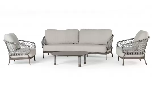 Zestaw wypoczynkowy ogrodowy aluminiowy z bardzo szeroką sofą trzyosobową w kolorze kawowym juno