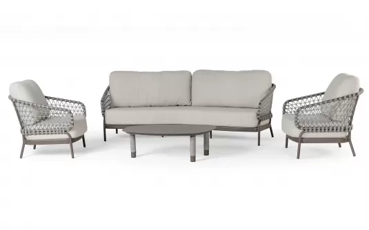 Zestaw wypoczynkowy ogrodowy aluminiowy z bardzo szeroką sofą trzyosobową w kolorze kawowym juno