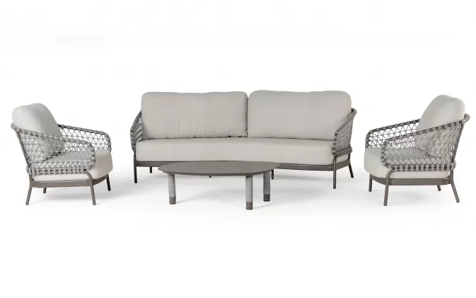 Zestaw wypoczynkowy ogrodowy aluminiowy z bardzo szeroką sofą trzyosobową w kolorze kawowym juno
