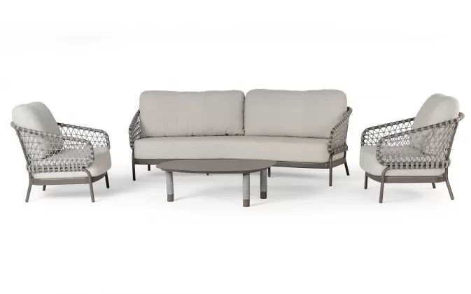Zestaw wypoczynkowy ogrodowy aluminiowy z bardzo szeroką sofą trzyosobową w kolorze kawowym juno