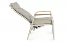 Beżowy fotel ogrodowy aluminiowy z poduszką z pochylania płynnie oparciem oplot lina