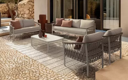 Nowoczesny zestaw ogrodowy wypoczynkowy grafitowy z elementami tych inną polipropylenową fenix