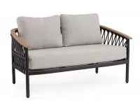 Sofa ogrodowa dwuosobowa aluminiowa grafitowa z podłokietnikami tikk i liną rope fenix
