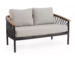 Sofa ogrodowa dwuosobowa aluminiowa grafitowa z podłokietnikami tikk i liną rope fenix