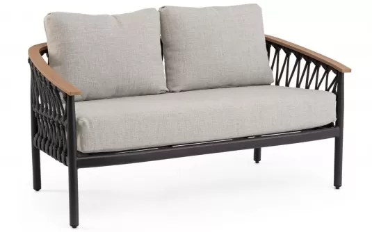 Sofa ogrodowa dwuosobowa aluminiowa grafitowa z podłokietnikami tikk i liną rope fenix Sofa ogrodowa dwuosobowa aluminiowa grafitowa z podłokietnikami tikk i liną rope fenix