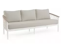 Sofa ogrodowa 3-osobowa aluminiowa biała z podłokietnikami tikk i liną rope fenix