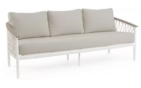 Sofa ogrodowa 3-osobowa aluminiowa biała z podłokietnikami tikk i liną rope fenix