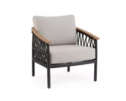 Ciemnoszary aluminiowy fotel wypoczynkowy na taras lina oraz podłokietniki tek fenix