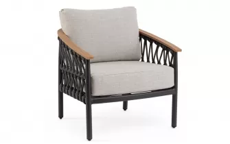 Ciemnoszary aluminiowy fotel wypoczynkowy na taras lina oraz podłokietniki tek fenix