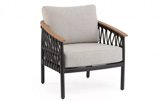 Ciemnoszary aluminiowy fotel wypoczynkowy na taras lina oraz podłokietniki tek fenix