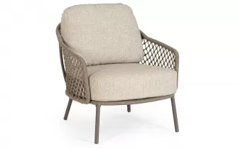 Wygodny fotel wypoczynkowy ze stali nierdzewnej w kolorze beżowym z grubymi poduszkami corbetta bizzotto