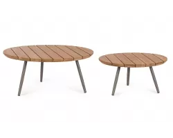 Komplet 2 stolików okrągłych ogrodowych kawowych z blatami z desek teak corbetta bizzotto d60 i 80 cm