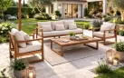 Zestaw wypoczynkowy ogrodowy z szeroką sofą trzyosobową z drewna akacji Adrian bizzotto