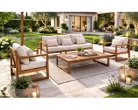 Zestaw wypoczynkowy ogrodowy z szeroką sofą trzyosobową z drewna akacji Adrian bizzotto