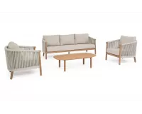 Komplet wypoczynkowy ogrodowy sofą trzyosobową aluminiowy z efektem drewna lina i grube poduszki olefin apollus bizzotto