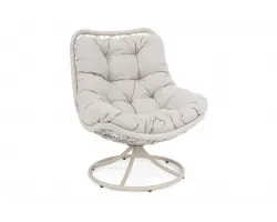 Obrotowy fotel ogrodowy wypoczynkowe z miękką poduszką publikowaną azores bizzotto podstawa jasnobeżowy
