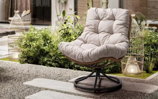 Obrotowy fotel ogrodowy wypoczynkowe z miękką poduszką publikowaną azores bizzotto podstawa antracyt naturalny technorattan