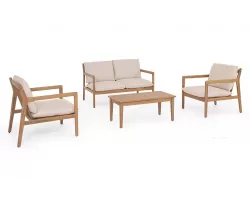 Zestaw ogrodowy sofa dwuosobowa 2 fotelami z drewna akacji na balkon danubio bizzotto