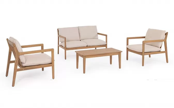 Zestaw ogrodowy sofa dwuosobowa 2 fotelami z drewna akacji na balkon danubio bizzotto