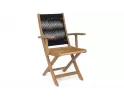 Składane krzesło ogrodowe z drewna akacji z podłokietnikami oparcie czarna lina danubio bizzotto