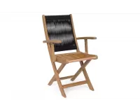 Składane krzesło ogrodowe z drewna akacji z podłokietnikami oparcie czarna lina danubio bizzotto