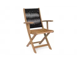Składane krzesło ogrodowe z drewna akacji z podłokietnikami oparcie czarna lina danubio bizzotto