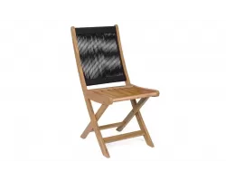 Krzesło składania ogrodowe z drewna akacji oparcie plecionka lina czarna danubio bizzotto