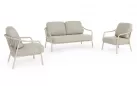 Beżowy zestaw ogrodowy wypoczynkowy aluminiowy jasnobeżowy z grubymi wygodnymi poduszkami edvige bizzotto
