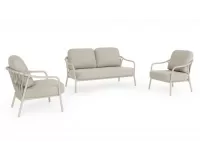 Beżowy zestaw ogrodowy wypoczynkowy aluminiowy jasnobeżowy z grubymi wygodnymi poduszkami edvige bizzotto