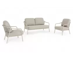 Beżowy zestaw ogrodowy wypoczynkowy aluminiowy jasnobeżowy z grubymi wygodnymi poduszkami edvige bizzotto