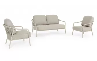 Beżowy zestaw ogrodowy wypoczynkowy aluminiowy jasnobeżowy z grubymi wygodnymi poduszkami edvige bizzotto