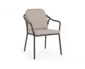Antracytowe krzesło z szarobeżowymi poduszkami na siedzisku i oparciu nowoczesne aluminiowe edvige bizzotto 