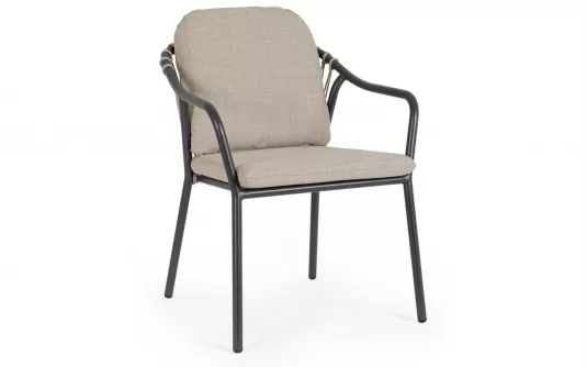 Antracytowe krzesło z szarobeżowymi poduszkami na siedzisku i oparciu nowoczesne aluminiowe edvige bizzotto Antracytowe krzesło z szarobeżowymi poduszkami na siedzisku i oparciu nowoczesne aluminiowe edvige bizzotto