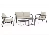 Lekki zestaw wypoczynkowy ogrodowy na balkon antracyt z szarobeżowymi poduszkami ostuni bizzotto