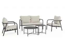 Lekki zestaw wypoczynkowy ogrodowy na balkon antracyt z szarobeżowymi poduszkami ostuni bizzotto