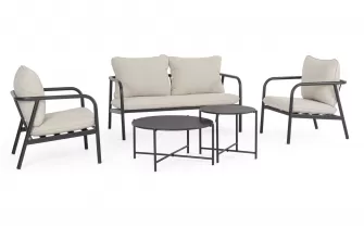 Lekki zestaw wypoczynkowy ogrodowy na balkon antracyt z szarobeżowymi poduszkami ostuni bizzotto