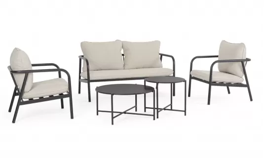 Lekki zestaw wypoczynkowy ogrodowy na balkon antracyt z szarobeżowymi poduszkami ostuni bizzotto Lekki zestaw wypoczynkowy ogrodowy na balkon antracyt z szarobeżowymi poduszkami ostuni bizzotto