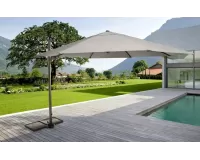 Parasol ogrodowy z nogą boczną ośmiokątny o średnicy 350 cm beżowa noga białoszare poszycie