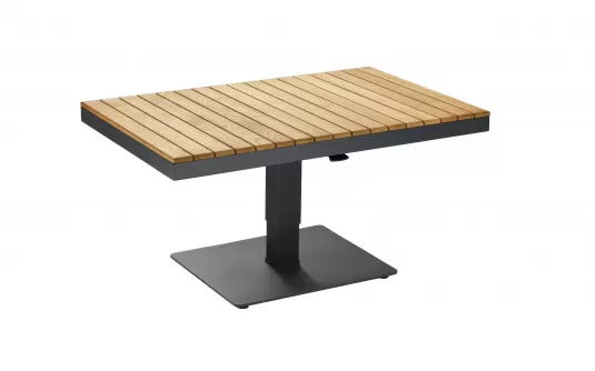 Dali kawowy na jednej nodze aluminiowej grafitowej z blatem z drewna tekowego premium polo 2 Higold