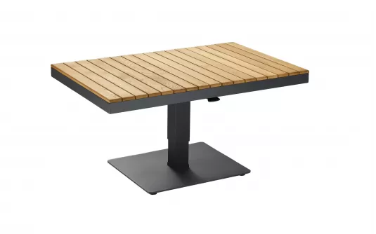 Dali kawowy na jednej nodze aluminiowej grafitowej z blatem z drewna tekowego premium polo 2 Higold