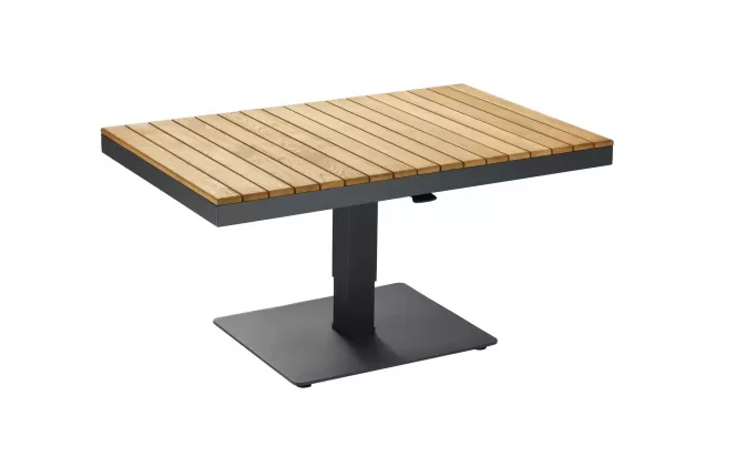 Dali kawowy na jednej nodze aluminiowej grafitowej z blatem z drewna tekowego premium polo 2 Higold