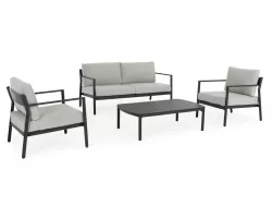 Zestaw wypoczynkowy ogrodowy aluminiowy w kolorze antracyt z szarymi poduszkami sirius bizzotto