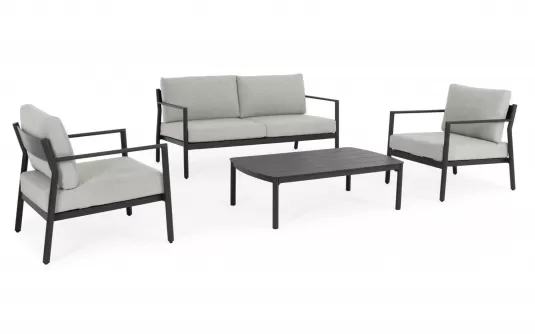 Zestaw wypoczynkowy ogrodowy aluminiowy w kolorze antracyt z szarymi poduszkami sirius bizzotto