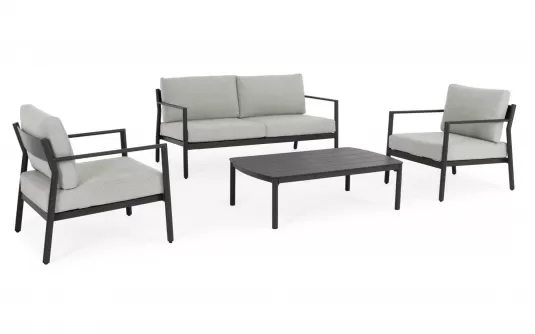 Zestaw wypoczynkowy ogrodowy aluminiowy w kolorze antracyt z szarymi poduszkami sirius bizzotto Zestaw wypoczynkowy ogrodowy aluminiowy w kolorze antracyt z szarymi poduszkami sirius bizzotto