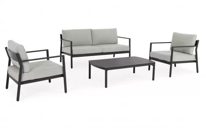 Zestaw wypoczynkowy ogrodowy aluminiowy w kolorze antracyt z szarymi poduszkami sirius bizzotto