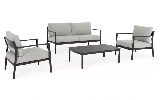 Zestaw wypoczynkowy ogrodowy aluminiowy w kolorze antracyt z szarymi poduszkami sirius bizzotto