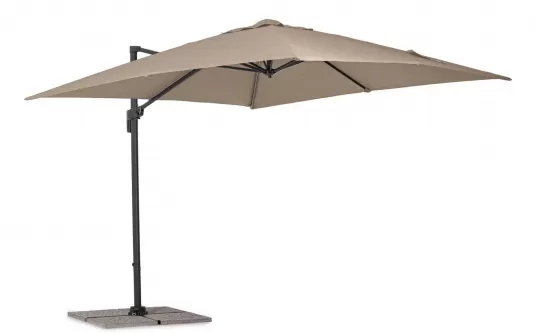 Parasol ogrodowy z nogą boczną 3 x 3 m SIVIGLIA poszycie taupe noga antracyt Parasol ogrodowy z nogą boczną 3 x 3 m SIVIGLIA poszycie taupe noga antracyt