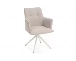 Krzesło ogrodowe obiadowe podstawa biała obrotowe 360° siedzisko z podłokietnikami beżowe olefin skagen bizzotto
