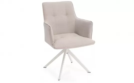 Krzesło ogrodowe obiadowe podstawa biała obrotowe 360° siedzisko z podłokietnikami beżowe olefin skagen bizzotto