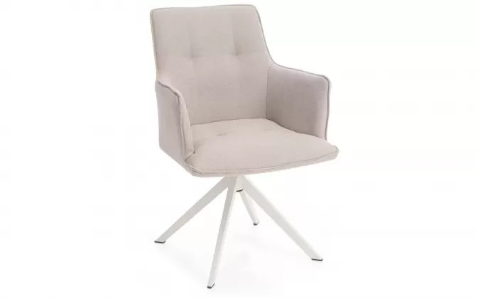 Krzesło ogrodowe obiadowe podstawa biała obrotowe 360° siedzisko z podłokietnikami beżowe olefin skagen bizzotto